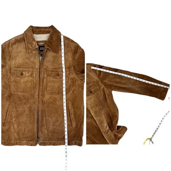 GAP‎ Men’s VINTAGE Suede Leather Jacket Sherpa Lined Camel Full Zip Pockets L - Picture 15 of 16